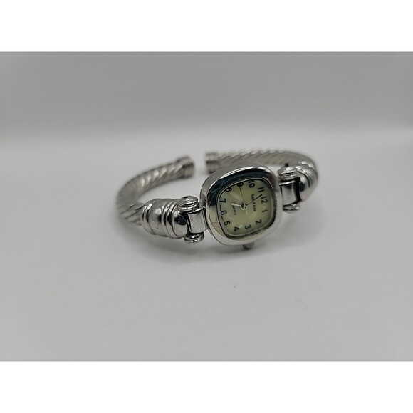 Vintage Cote d Azur Wristwatch Silver Tone Cuff Bracelet Cream Dial Square - Picture 10 of 12